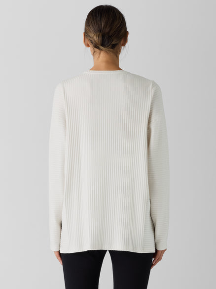 Textured Stretch Rib Round Neck Long-Sleeve Top - Bone