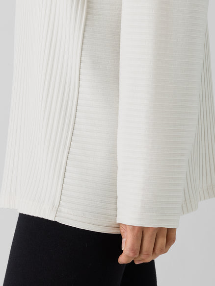 Textured Stretch Rib Round Neck Long-Sleeve Top - Bone