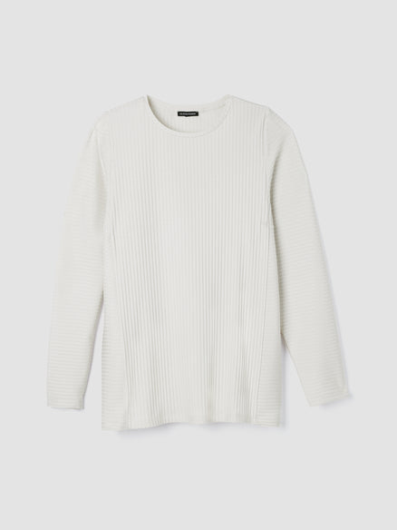 Textured Stretch Rib Round Neck Long-Sleeve Top - Bone