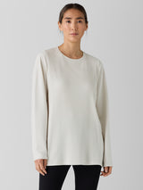 Textured Stretch Rib Round Neck Long-Sleeve Top - Bone