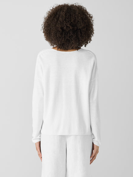 Organic Linen Cotton V-Neck Top - White