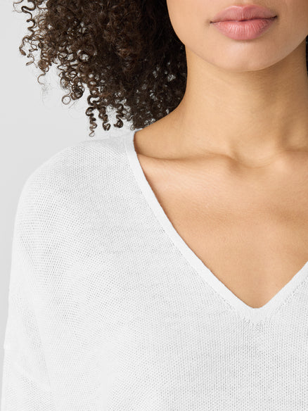 Organic Linen Cotton V-Neck Top - White