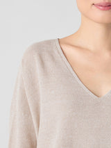 Organic Linen Cotton V-Neck Top - Undyed Natural