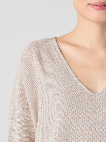 Organic Linen Cotton V-Neck Top - Undyed Natural