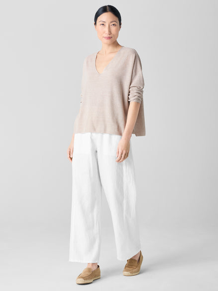 Organic Linen Cotton V-Neck Top - Undyed Natural