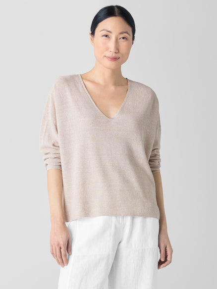 Organic Linen Cotton V-Neck Top - Undyed Natural