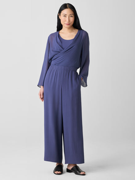 Silk Georgette Crepe Wide-Leg Pant - Bluette