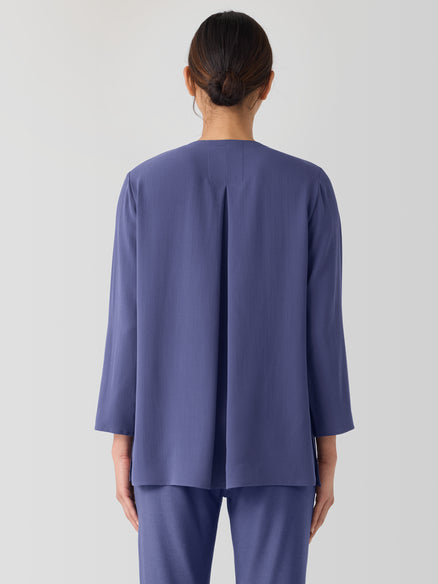Silk Georgette Crepe Keyhole Top - Bluette