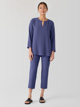 Silk Georgette Crepe Keyhole Top - Bluette