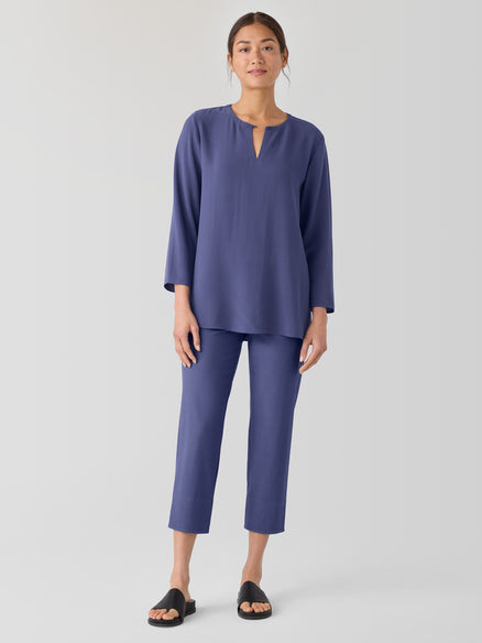 Silk Georgette Crepe Keyhole Top - Bluette
