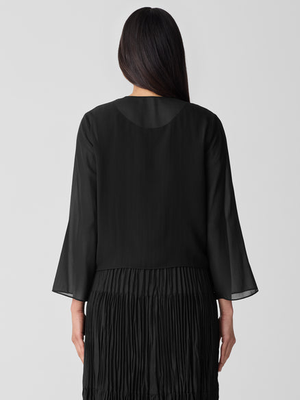 Sheer Silk Georgette Tie Jacket - Black