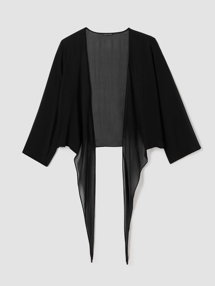 Sheer Silk Georgette Tie Jacket - Black