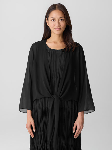 Sheer Silk Georgette Tie Jacket - Black