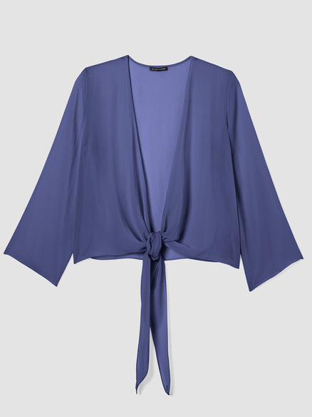 Sheer Silk Georgette Tie Jacket - Bluette
