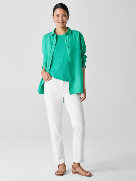 Organic Linen Jersey Crew Neck Tee - Jade