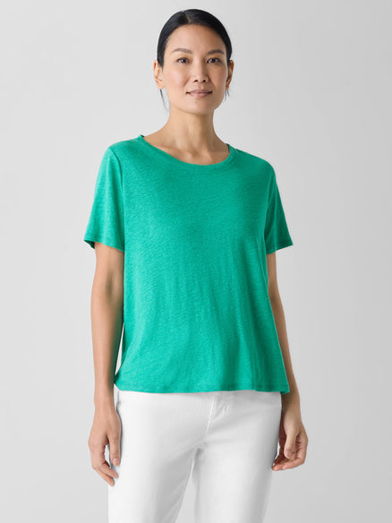 Organic Linen Jersey Crew Neck Tee - Jade