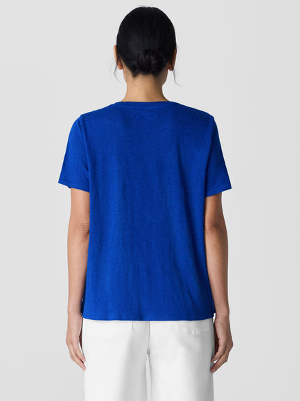 Organic Linen Jersey Crew Neck Tee - Lapis