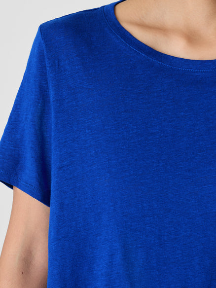 Organic Linen Jersey Crew Neck Tee - Lapis