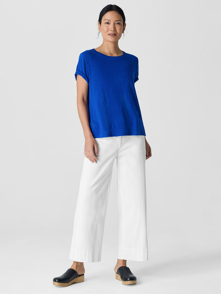 Organic Linen Jersey Crew Neck Tee - Lapis