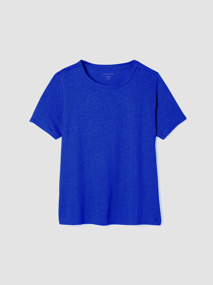 Organic Linen Jersey Crew Neck Tee - Lapis