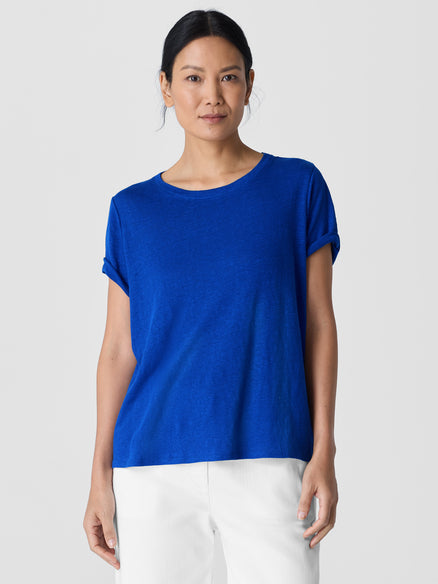 Organic Linen Jersey Crew Neck Tee - Lapis