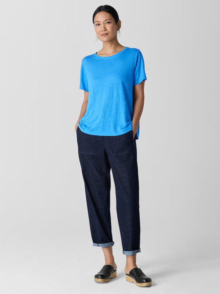 Organic Linen Jersey Crew Neck Tee - Azure