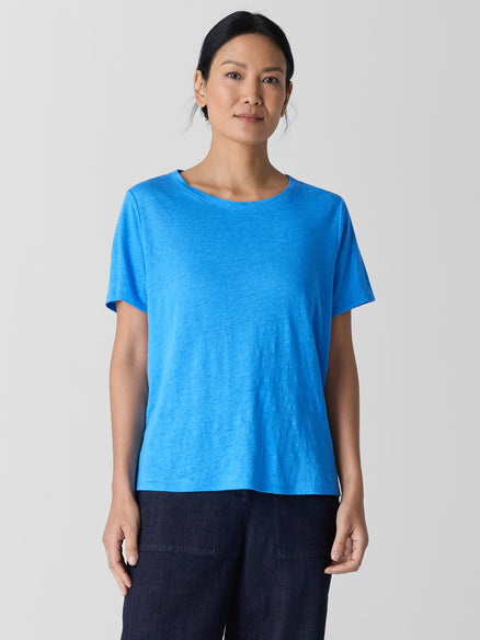 Organic Linen Jersey Crew Neck Tee - Azure