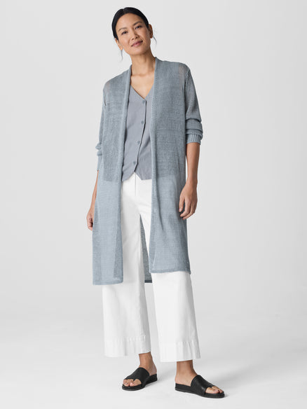 Organic Linen Cotton Cord Long Cardigan - Greystone