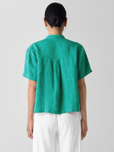 Washed Organic Linen Délavé Band Collar Shirt - Jade