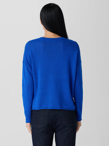 Organic Linen Cotton Cord Crew Neck Top - Lapis