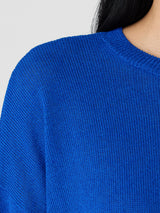 Organic Linen Cotton Cord Crew Neck Top - Lapis