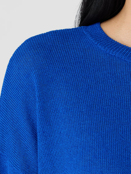 Organic Linen Cotton Cord Crew Neck Top - Lapis
