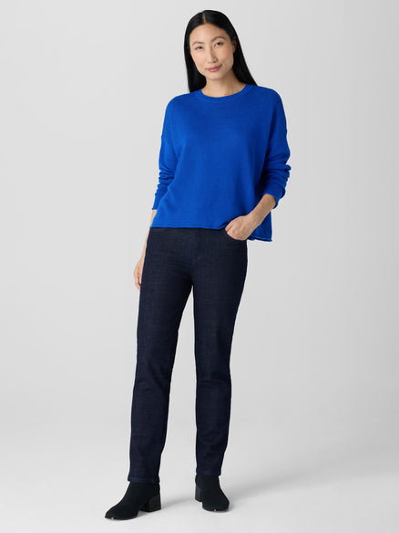 Organic Linen Cotton Cord Crew Neck Top - Lapis