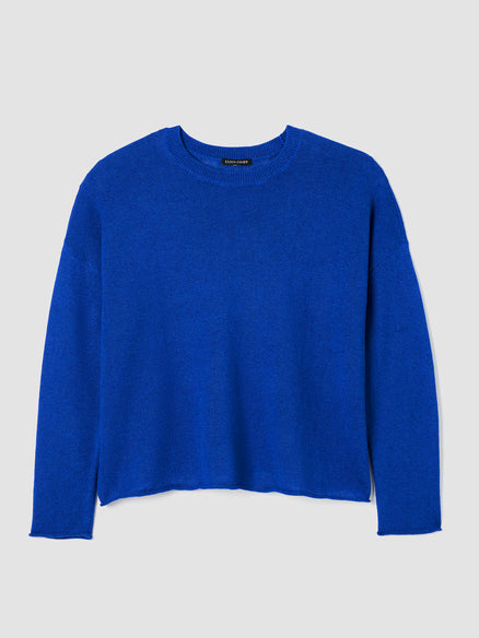 Organic Linen Cotton Cord Crew Neck Top - Lapis