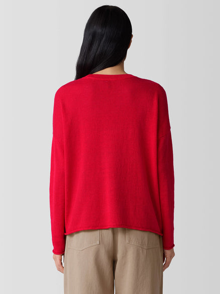 Organic Linen Cotton Cord Crew Neck Top - Cherry