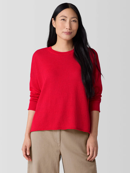 Organic Linen Cotton Cord Crew Neck Top - Cherry