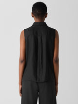 Organic Handkerchief Linen Sleeveless Shirt - Black