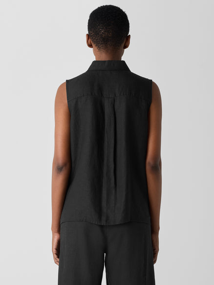 Organic Handkerchief Linen Sleeveless Shirt - Black