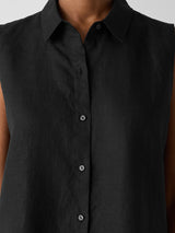 Organic Handkerchief Linen Sleeveless Shirt - Black