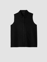 Organic Handkerchief Linen Sleeveless Shirt - Black