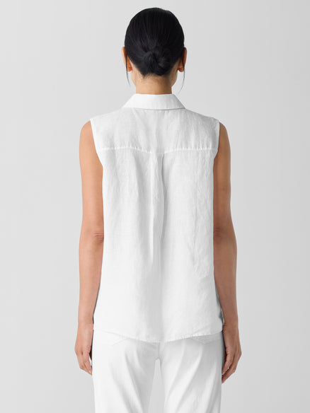Organic Handkerchief Linen Sleeveless Shirt - White