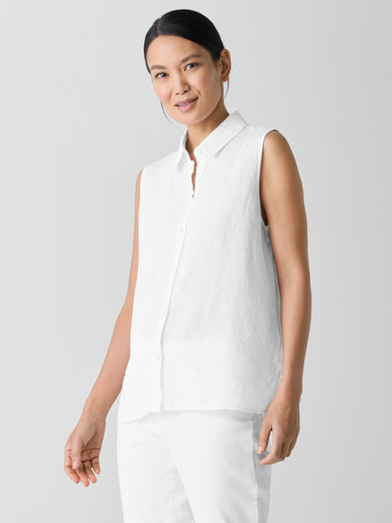 Organic Handkerchief Linen Sleeveless Shirt - White