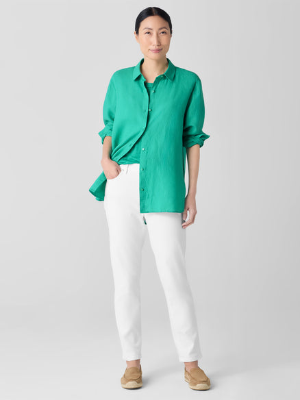 Organic Handkerchief Linen Classic Collar Shirt - Jade
