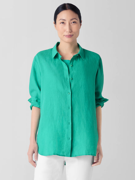 Organic Handkerchief Linen Classic Collar Shirt - Jade