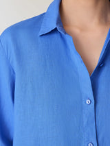 Organic Handkerchief Linen Classic Collar Shirt - Ultramarine
