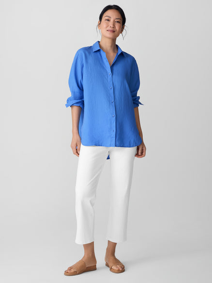 Organic Handkerchief Linen Classic Collar Shirt - Ultramarine