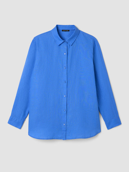 Organic Handkerchief Linen Classic Collar Shirt - Ultramarine