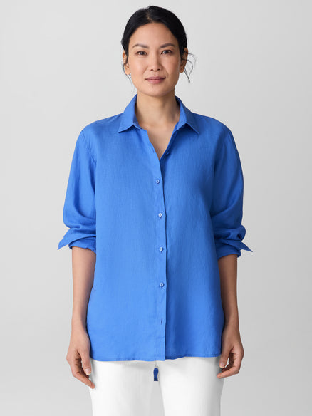 Organic Handkerchief Linen Classic Collar Shirt - Ultramarine