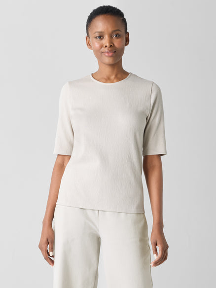 Crinkled Jersey Crew Neck Top