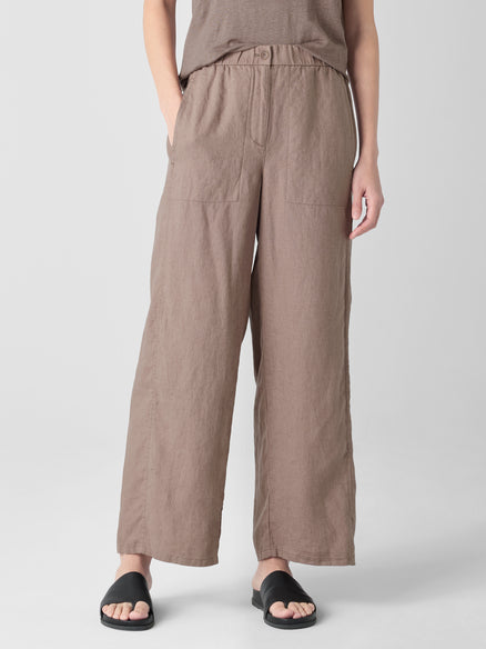 Organic Linen Wide-Leg Trouser Pant- Cocoa